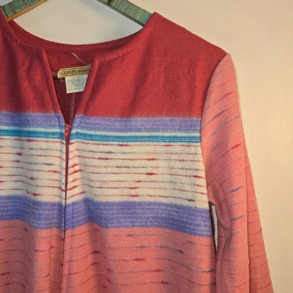 Vintage 1970's Joseph Magnin The Farr West Fuzzy RARE Striped House Coat, Sz L